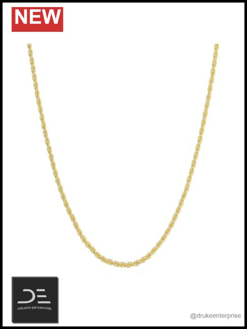 14K Yellow Gold Solid Rope Chain Necklace Unisex 20 Inch Lobster Clasp
